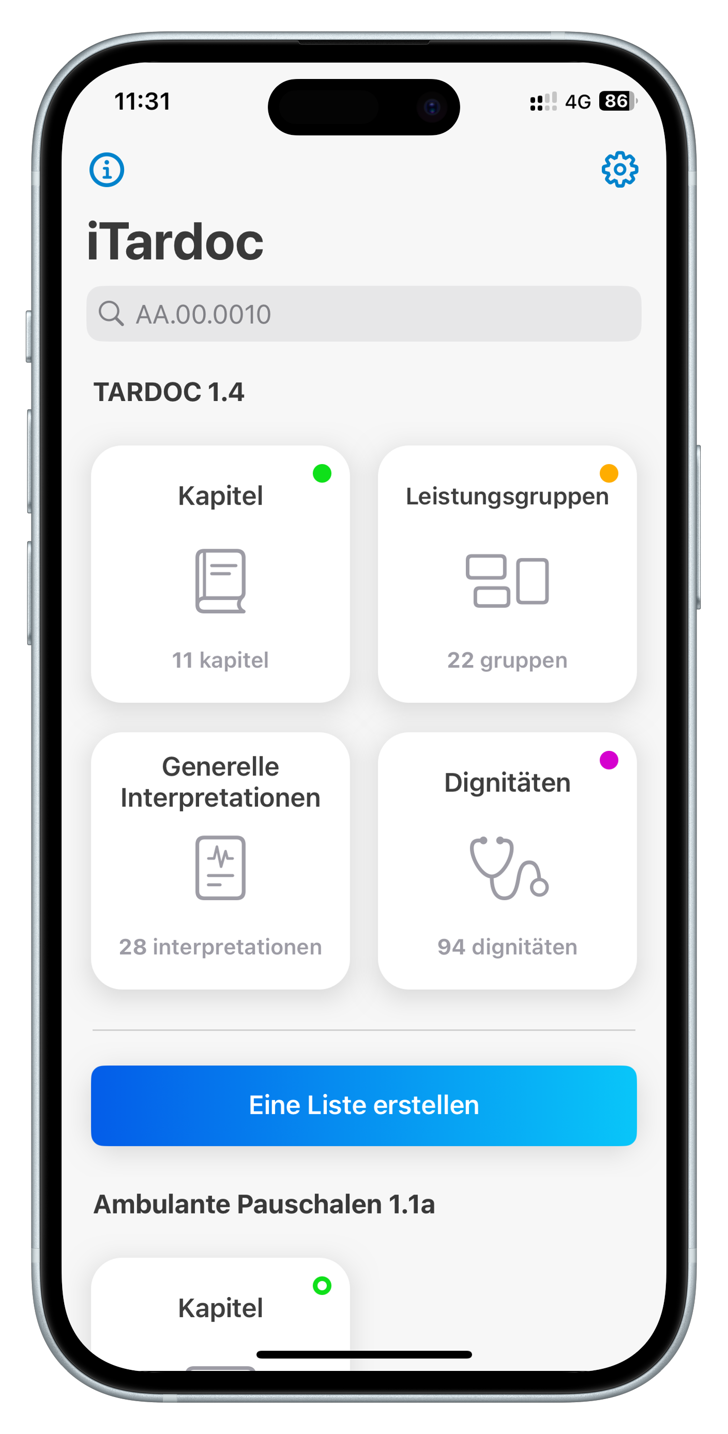 Startbildschirm der iTardoc-App