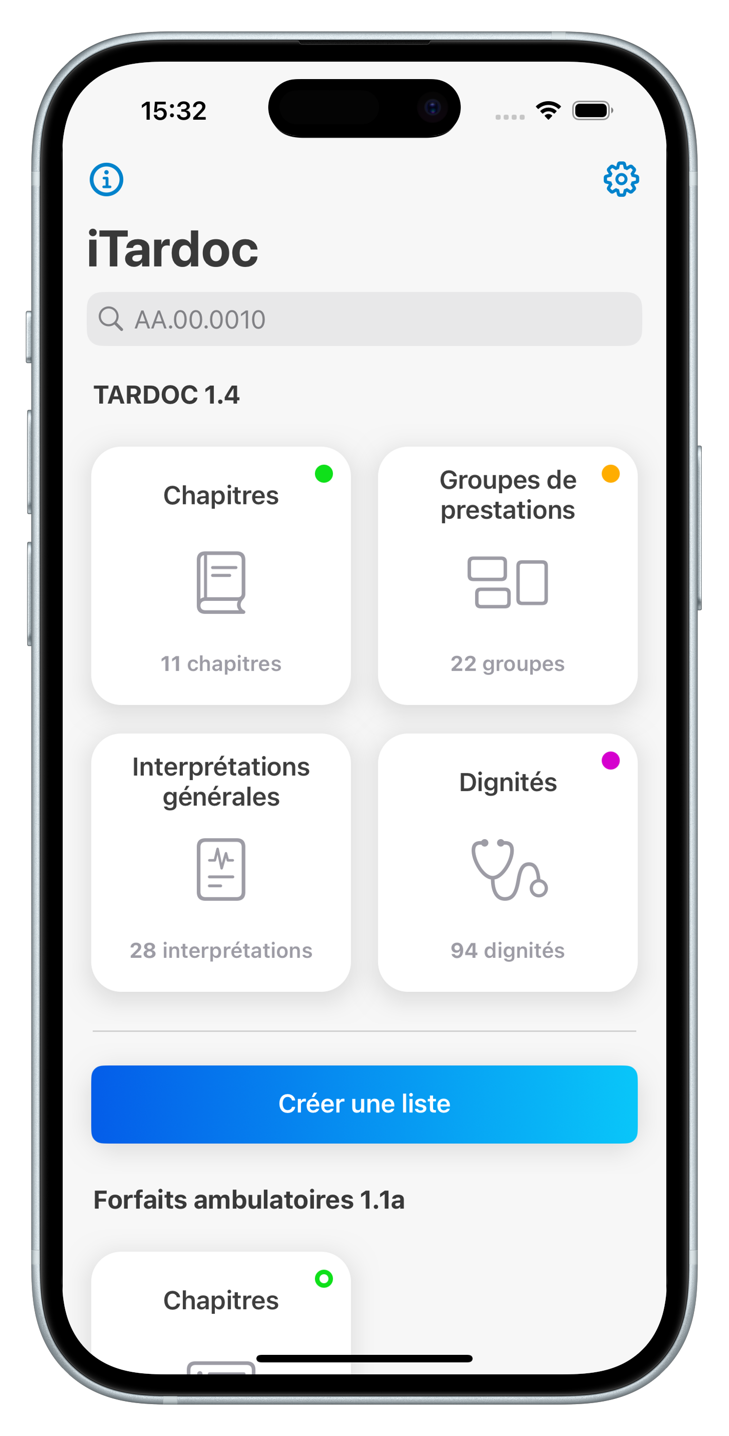 Écran d'accueil de l'app iTardoc