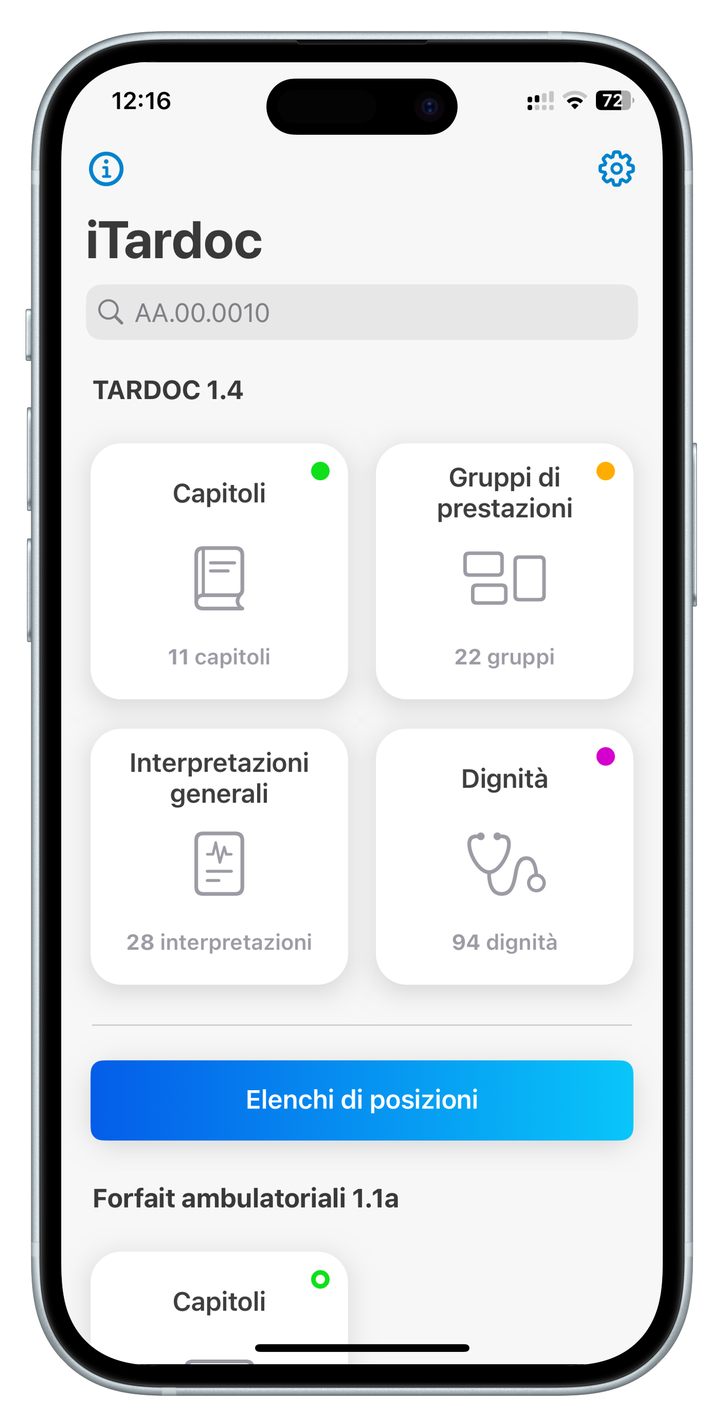 Schermata iniziale dell'app iTardoc