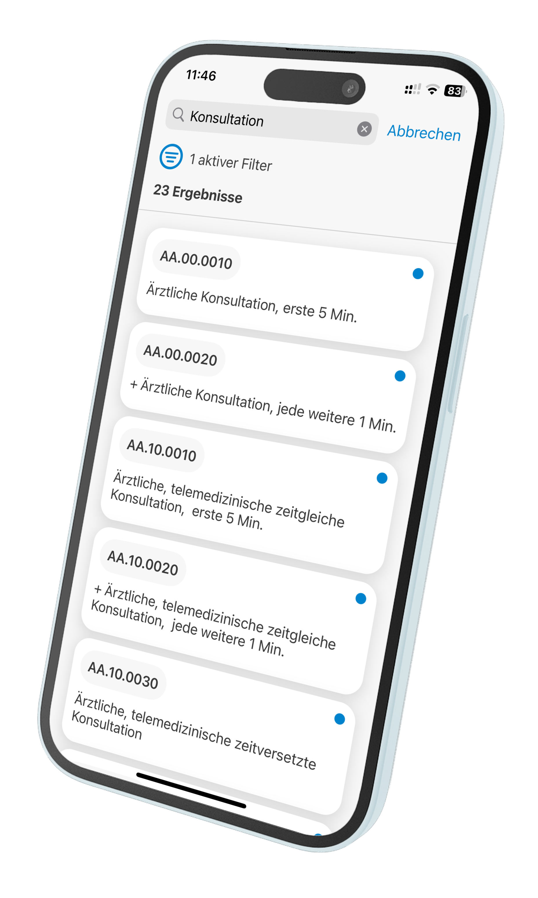 Suchbildschirm der iTardoc-App